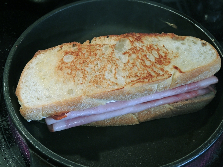 Man Fuel Food Blog - Toasting a Ham, Brie, and Apple Sandwich
